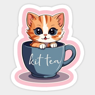 Cute cartoon kitten in a cup, kit tea Sticker